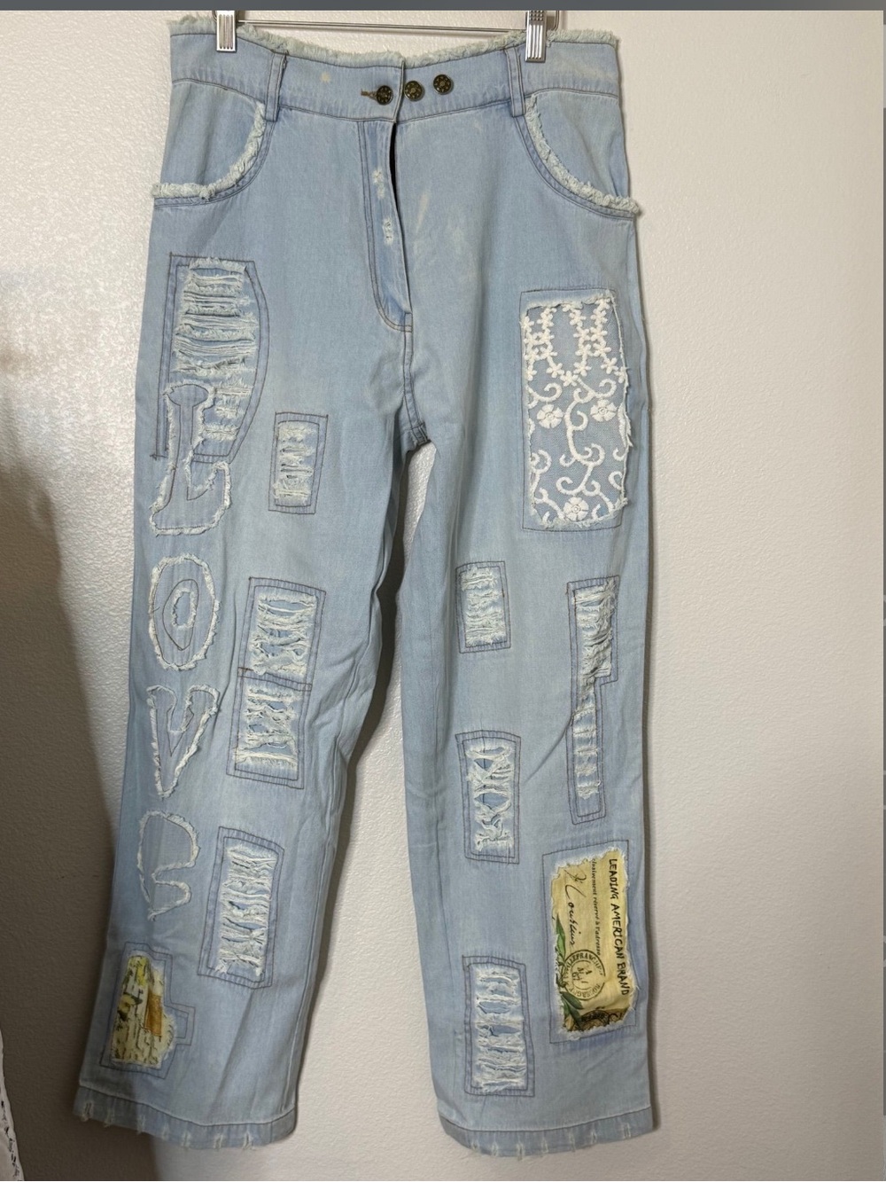 Paper Lace Love Light Wash Patchwork Jeans with Lace Accents